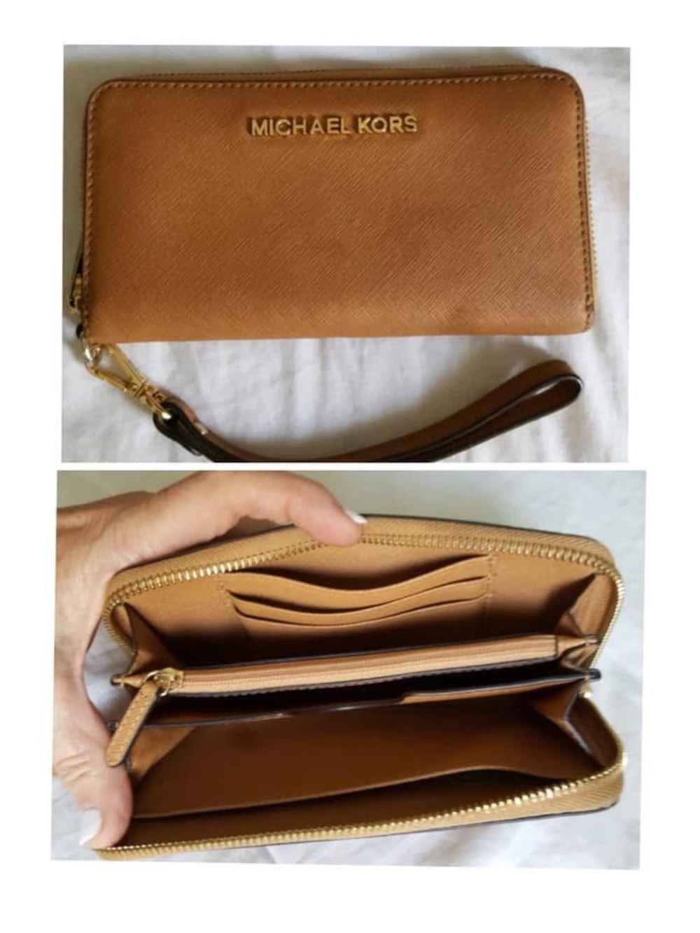 Michael Kors Camel/Tan Zip-Around Leather Wristlet Wallet